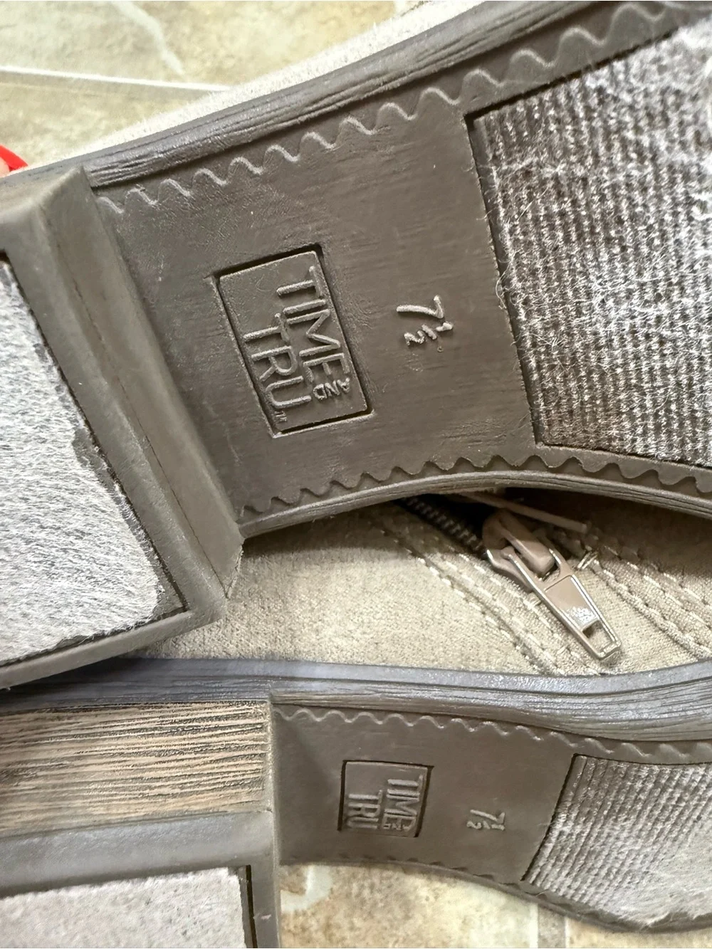 Time and Tru Taupe Suede Ankle Booties